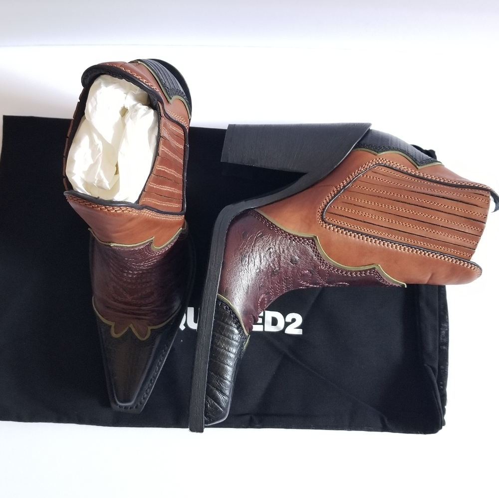 Dsquared2 Embroidered Pointed Toe Western Leather Boots Size 38 Brown Bl… - Picture 2 of 11